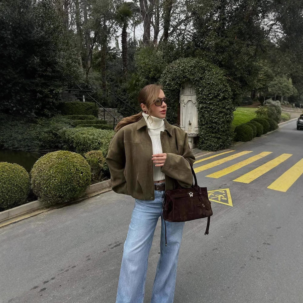 Vintage Suede Jacket with Collar | Eveline