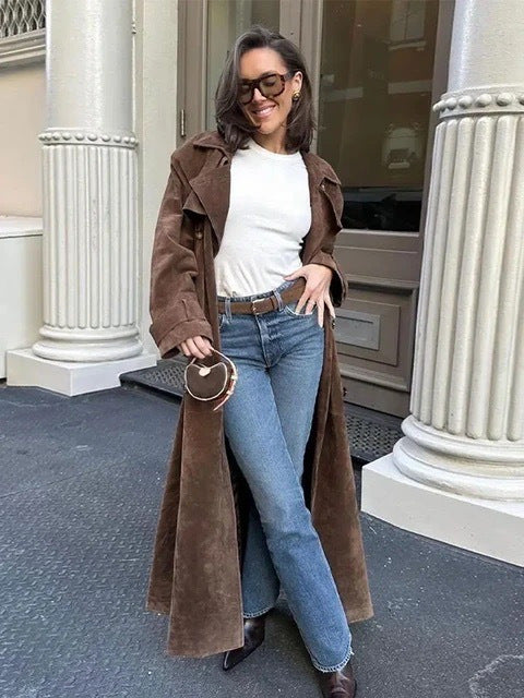 Stylish Suede Long Coat | Camilla