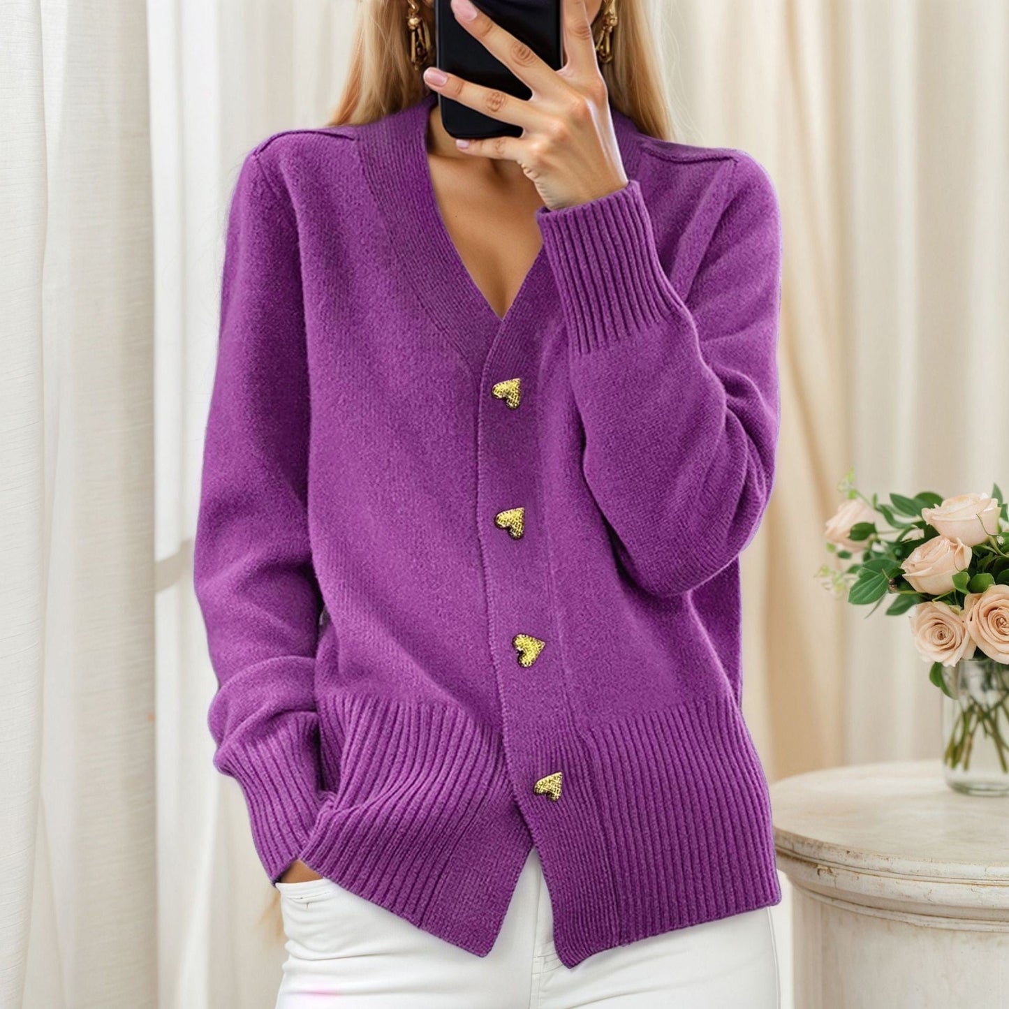 Stylish Cardigan with Heart Buttons | Yara