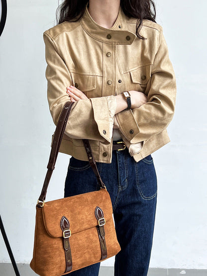 Suede Utility Jacket with Buttons | Flo