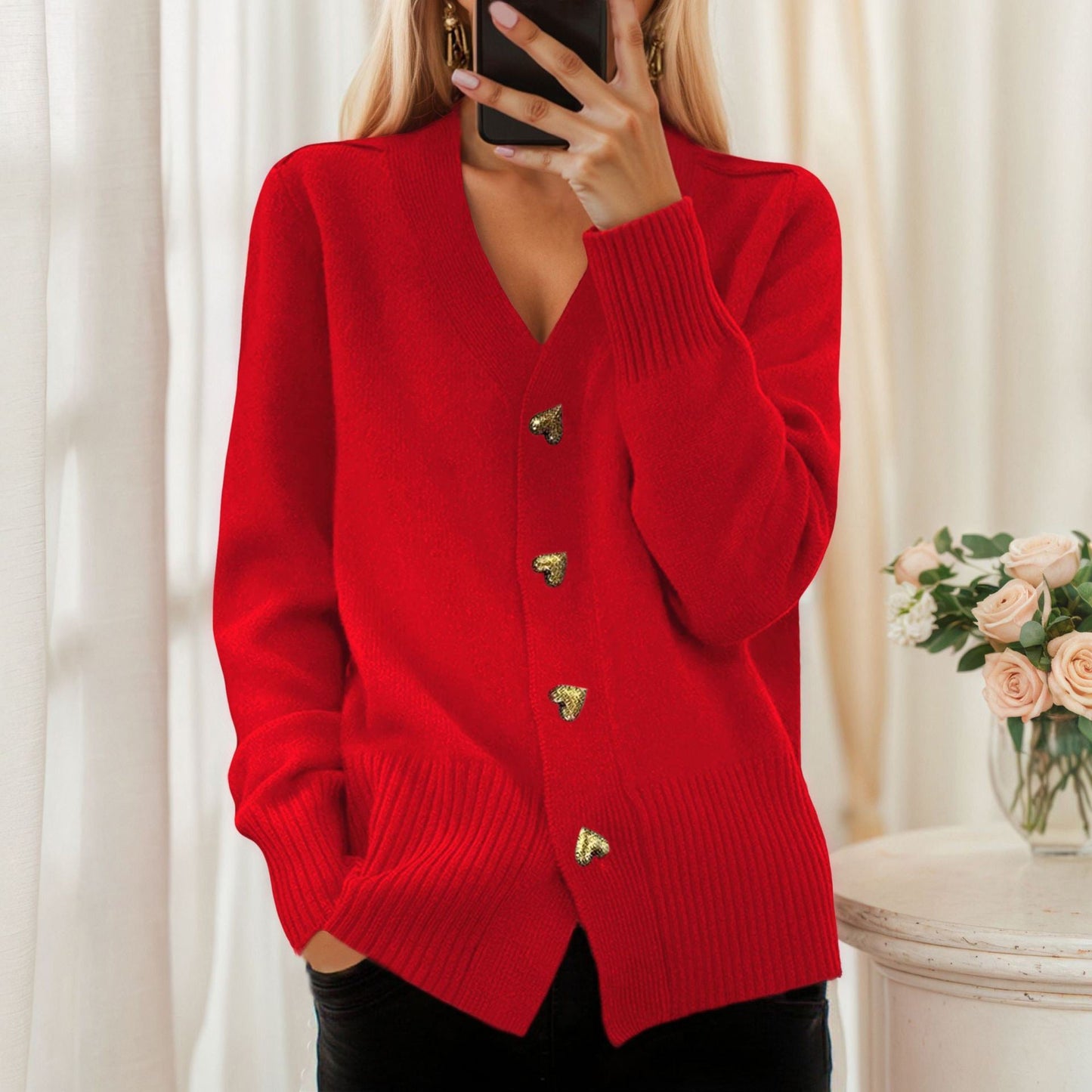 Stylish Cardigan with Heart Buttons | Yara