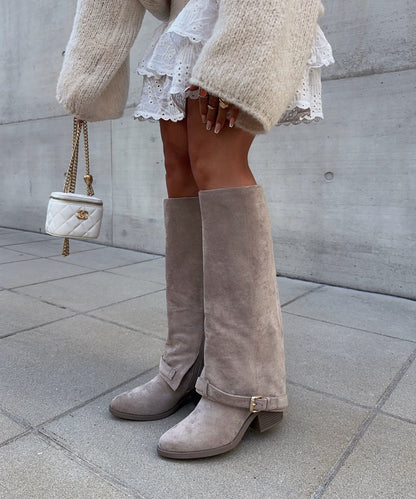 Stylish Beige Knee-High Boots | Lexa