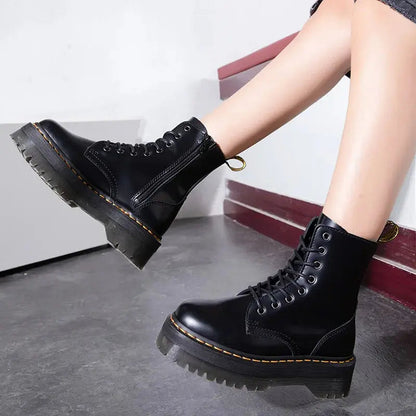 Stylish Leather Platform Boots with Chunky Sole | Martha