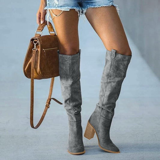 Trendy Women's Grey Block Heel Boots | Inaya