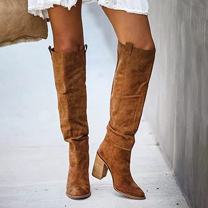 Trendy Women's Grey Block Heel Boots | Inaya