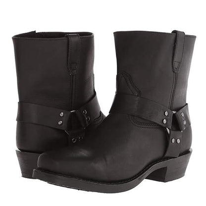 Mid-Cut Leather Biker Boots with Harness Detail | Helene