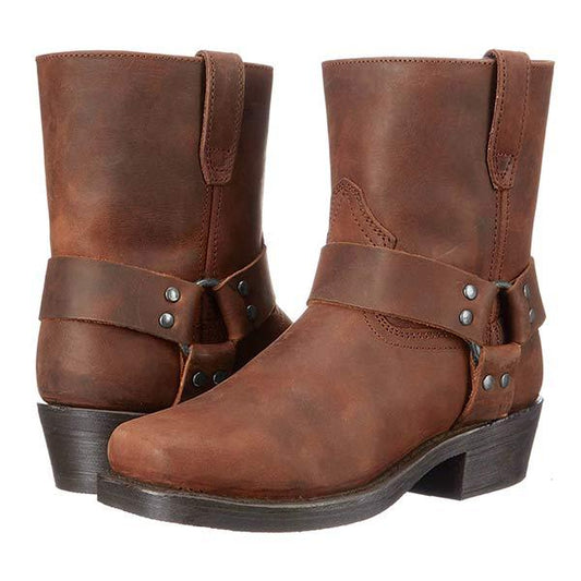 Mid-Cut Leather Biker Boots with Harness Detail | Helene