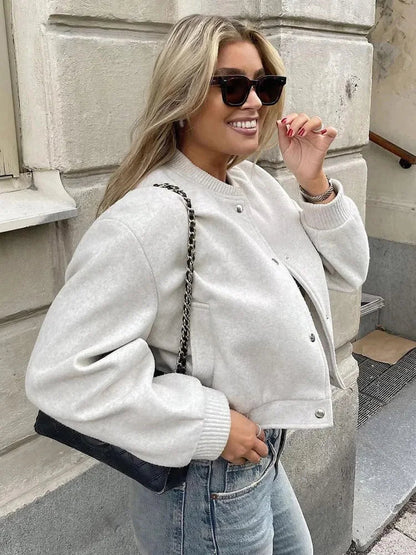Chic Bomber Jacket with Buttons | Serena